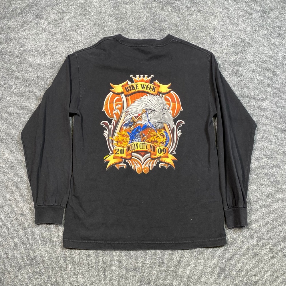 Steve & Barrys Mens Black Bike Week 2009 Ocean City MD Long Sleeve Shirt Medium